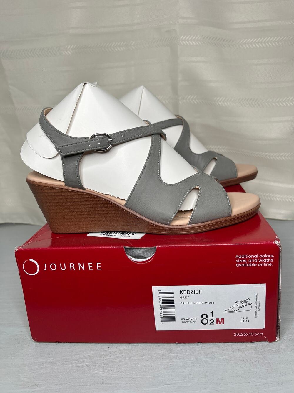 Journee Collection Kedzie II Ankle Strap Wedge Sandals Grey Size 8.5M